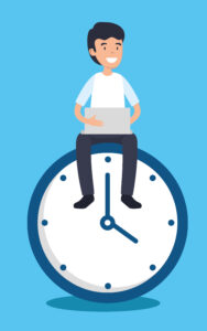 man with office laptop report and clock